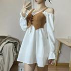 Set: Off-shoulder A-line Dress + Lace-up Camisole Top