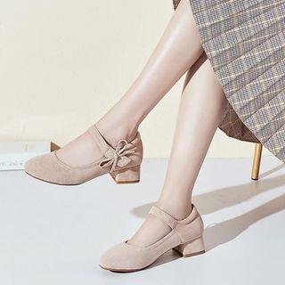 Ribbon Accent Block Heel Mary Janes