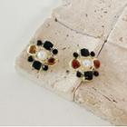 Flower Faux Pearl Resin Earring 1 Pair - Black & Brown & Gold - One Size