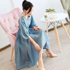 Elbow-sleeve Tie-back Midi A-line Dress