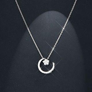 Sterling Silver Rhinestone Moon Pendant Necklace