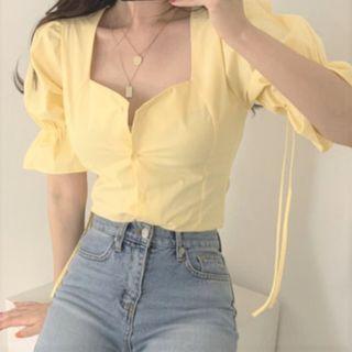 Balloon-sleeve Lace-up Back Blouse