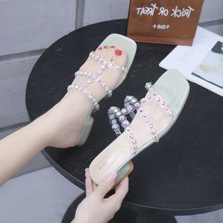Rhinestone Strappy Low-heel Sandals