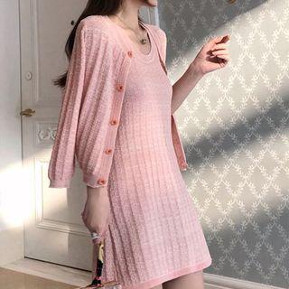 Set: Sleeveless A-line Mini Knit Dress + Cardigan
