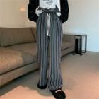 Striped Wide Leg Pants Stripes - Black & Gray - One Size