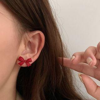 Bow Stud Earring 1 Pair - Bow Earring - Red - One Size