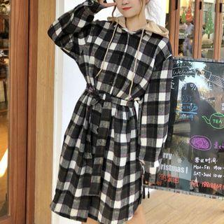 Plaid Hooded Long-sleeve A-line Dress