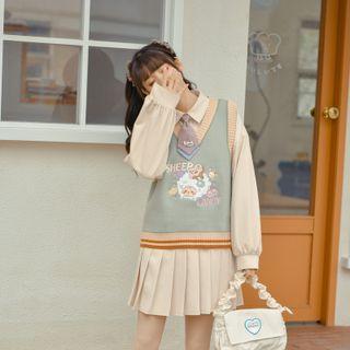 Embroidered Sweater Vest / Mini A-line Shirtdress