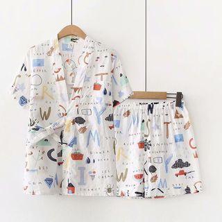 Set: Printed Short-sleeve Shirt + Shorts