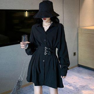 Balloon-sleeve Belted Mini Shirtdress