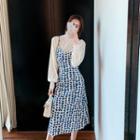 Lace Blouse / Spaghetti Strap Midi A-line Dress / Set