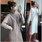 Long-sleeve Turtleneck Cable-knit Midi Dress