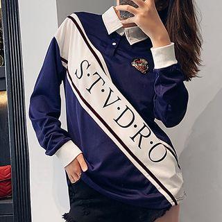 Lettering Long-sleeve Logo Polo Shirt