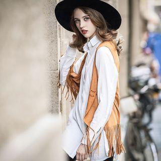 Fringed Faux Suede Open Front Vest