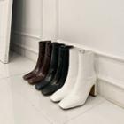 Square-toe Croc-grain Short Boots