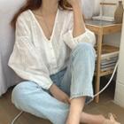 3/4-sleeve Eyelet Lace Blouse White - One Size