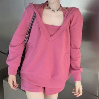 Set: Plain Hoodie + Halter Top + Shorts