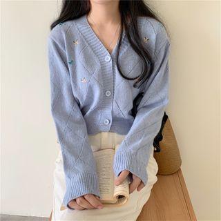 Floral Embroidery Cropped Cardigan