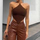 Halter Cropped Camisole Top Coffee - One Size