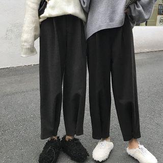 High-waist Plain Wide-leg Woolen Pants