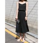 Set: Spaghetti-strap Top + Long Button-front Skirt