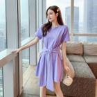 Short-sleeve Tie-waist Mini A-line T-shirt Dress