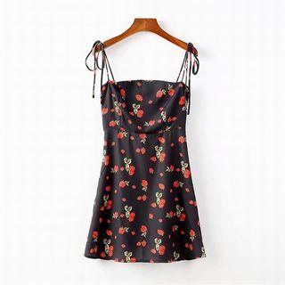 Spaghetti Strap Strawberry Printed A-line Mini Dress