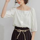 Elbow-sleeve Buttoned Top White - One Size