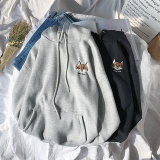 Fleece-lining Embroidery Hooded Pullover