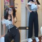 Crinkle Camisole Top / Off-shoulder Cropped Top / Wide-leg Pants