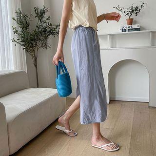 Drawstring Seam-trim Long Skirt