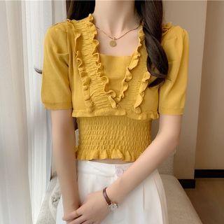 Short-sleeve Wood Ear Trim Top