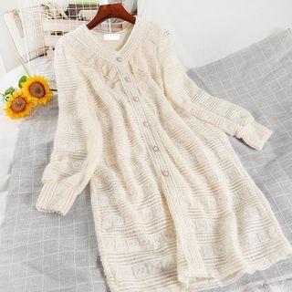 Long-sleeve Mesh Button-up Midi Dress