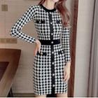 Long-sleeve Knit Mini Bodycon Dress As Shown In Figure - One Size