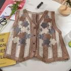 Floral Embroidered Button-up Sweater Vest