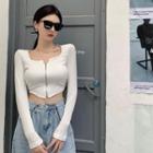 Long-sleeve Irregular Zip Crop Top
