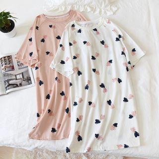 Heart Print Short-sleeve Midi Sleep Dress