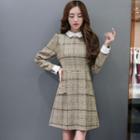 Plaid Long Sleeve Collared A-line Dress