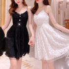 Spaghetti-strap Mini A-line Lace Dress