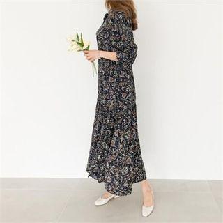 Ruffle-hem Floral Print Dress With Belt