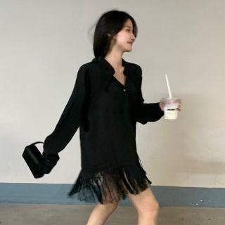 Fringed Mini Shirtdress Black - One Size