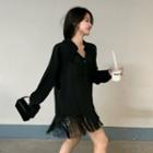 Fringed Mini Shirtdress Black - One Size