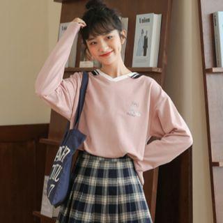 Long-sleeve Letter Embroidered Polo Shirt