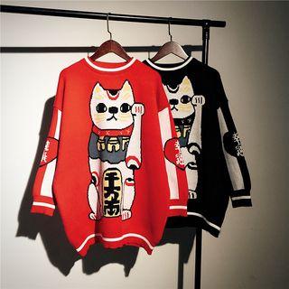Fortune Cat Round-neck Sweater