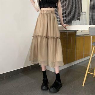High-waist Mesh Layered A-line Skirt