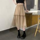 High-waist Mesh Layered A-line Skirt