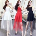 Mesh Overlay Spaghetti Strap A-line Dress