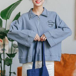 Lettering Zip Polo Shirt