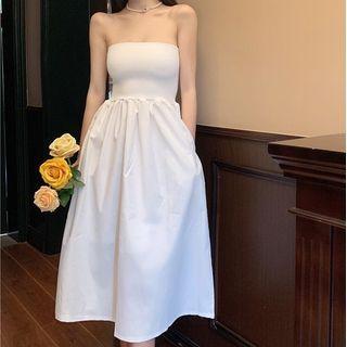 Strapless Knit Panel Midi A-line Dress