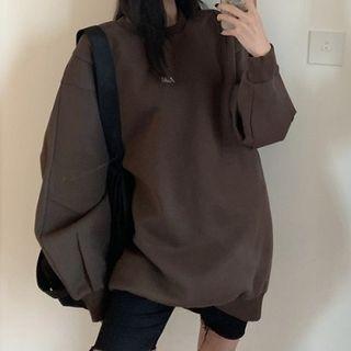 Plain Crewneck Fleece Long-sleeve Sweatshirt